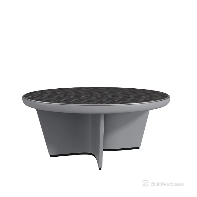 Modern Circular Dining Table With Dark Textured Top And Gray Base Design 3d model