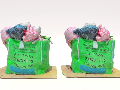Quality Green Hispanta Bags Holding Stone Wood Materials on Wooden Boards 3d model