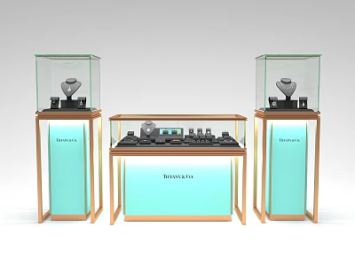 Luxury Jewelry Display Shelves With Glass Cases And Wooden Frames For Retail 3d model