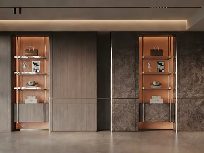 Modern Storage Cabinet With Wooden Shelves And Marble Panels For Living Room 3d model
