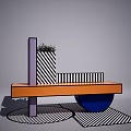 Modern Public Chair Featuring Orange Tabletop Purple Pillar Blue Sphere And Black White Stripes