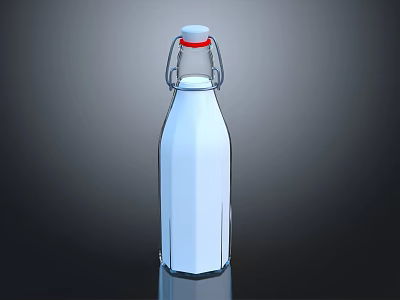 Clear Glass Milk Bottle With Red Cap And Metal Clasp Design For Daily Use 3d model