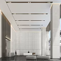 Modern Service Hall Interior With Marble Walls Spacious Layout Front Desk And Lighting 3d model