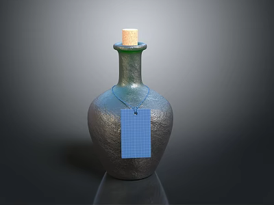 Green Gray Glass Bottle With Cork Stopper And Blue Tag For Daily Use 3d model