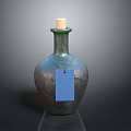 Green Gray Glass Bottle With Cork Stopper And Blue Tag For Daily Use