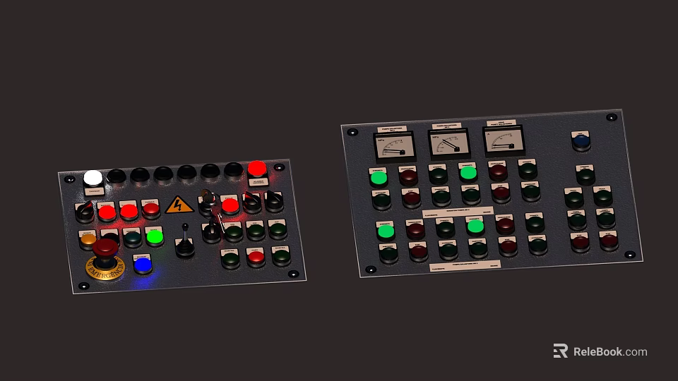 Industrial Equipment Control Panels With Colorful Buttons And Indicator Lights 3d model 