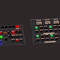 Industrial Equipment Control Panels With Colorful Buttons And Indicator Lights