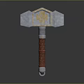 Fantasy War Hammer With Silver Head Golden Ornament And Red Textured Handle