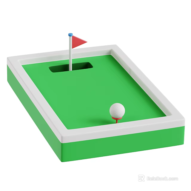 Mini Golf Putting Green With Green Surface White Border Flag And Golf Ball On Tee 3d model 