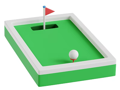 Mini Golf Putting Green With Green Surface White Border Flag And Golf Ball On Tee 3d model
