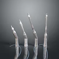 Silver Dental Handpieces In Various Sizes With Connected Wires On Dark Background