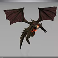 Fantasy Mythical Dragon 3D Model Featuring Red Wings Glowing Body and Spiked Design