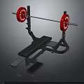 Fitness Weight Bench Press Equipment With Barbell And Red Weight Plates