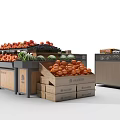 Display Shelves for Fresh Fruits with Wooden Crates and Various Produce