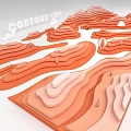 3D Contour Map Model With Layered Orange Terrain And White Clouds