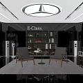 D Glass Modern Interior Space With Shelves Two Chairs Table Speakers Rug And Ceiling Logo