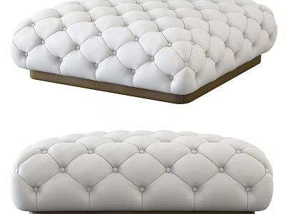 Elegant Tufted White Upholstered Bench with Wooden Base and Button Details 3d model