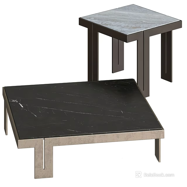 Modern Coffee Table With Black Marble Top And Metal Frame Design Features 3d model