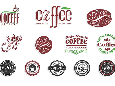 Coffee Shop Logo Designs Featuring Various Typography Badge Styles And Coffee Elements 3d model