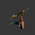 Game Movie Character in Egyptian Style With Golden Wings Snake Motifs Ornate Outfit Blue Decorations