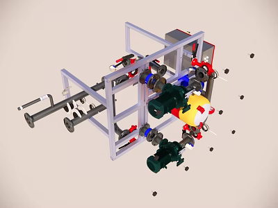 Industrial Mechanical System Featuring Metal Frame Pipes Valves Motors And Components 3d model