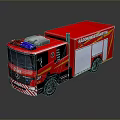 Red Fire Truck Model With Mercedes Benz Logo Emergency Lights And White Doors