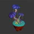 Colorful 3D Fantasy Mushroom Sculpture With Blue Purple Caps Red Base And Light Blue Details