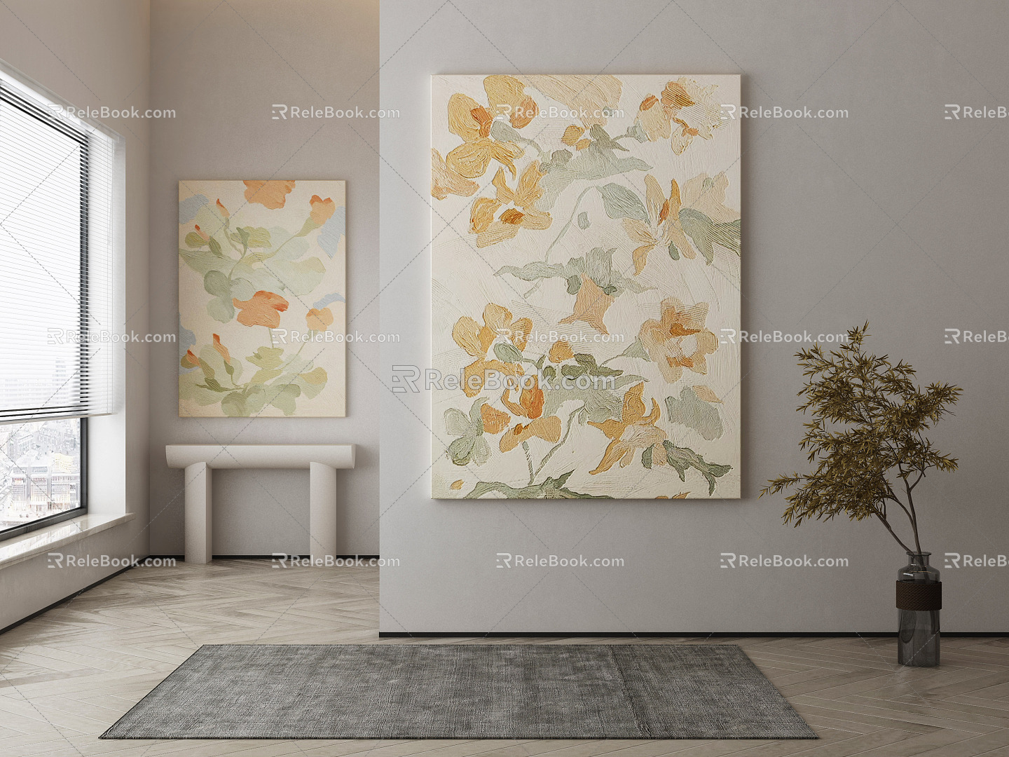 Modern plant painting decorative painting 3d model