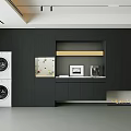 Modern Kitchen Sideboard With Black Cabinets Framed Picture And Coffee Maker On Countertop