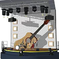 Garden Ornament Display With Acoustic Guitar Stone Wall And Square Lights