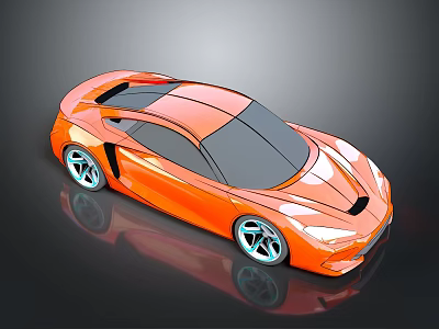 Orange Sleek Sports Car 3D Render With Shiny Body Black Windows And Alloy Wheels 3d model