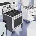 Kitchen Appliances Collection Including Oven Refrigerator Stove Sink And Storage Units
