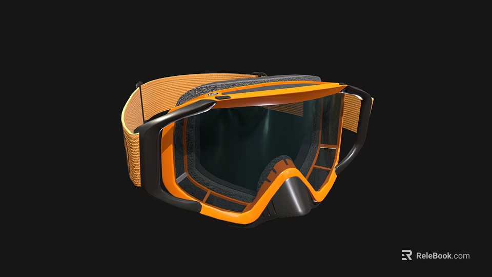 Orange And Black Ski Goggles With Tinted Lens And Adjustable Strap 3d model 