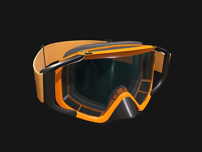 Orange And Black Ski Goggles With Tinted Lens And Adjustable Strap 3d model