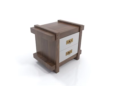 Wooden Nightstand With Two White Drawers And Golden Handles Sleek Design 3d model