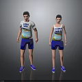 Animated Letra Island Characters In White T Shirts Blue Shorts And Blue Sneakers 3d model