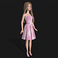 Fashion Doll with Long Blonde Hair Wearing Pink Plaid Dress White Belt and Pink Heels