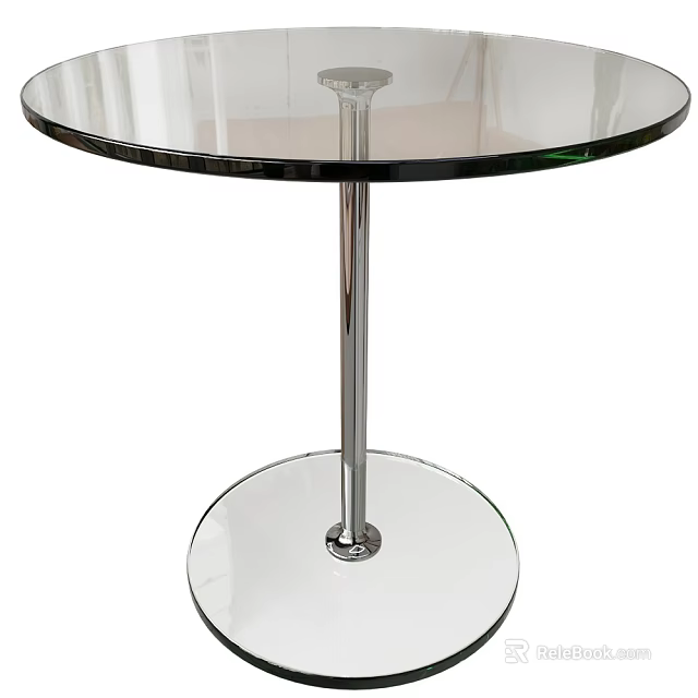 Contemporary Round Side Table Featuring Clear Glass Top and Chrome Metal Base for Living Room 3d model 