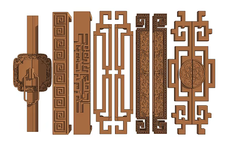 Chinese Style Door Handle Copper Art Carved Door Handle Door Handle 3d model