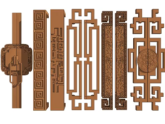 Chinese Style Door Handle Copper Art Carved Door Handle Door Handle 3d model