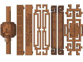 Chinese Style Door Handle Copper Art Carved Door Handle Door Handle 3d model