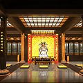 Traditional Chinese Religious Temple Interior With Wooden Columns Yellow Panels And Meditation Cushions