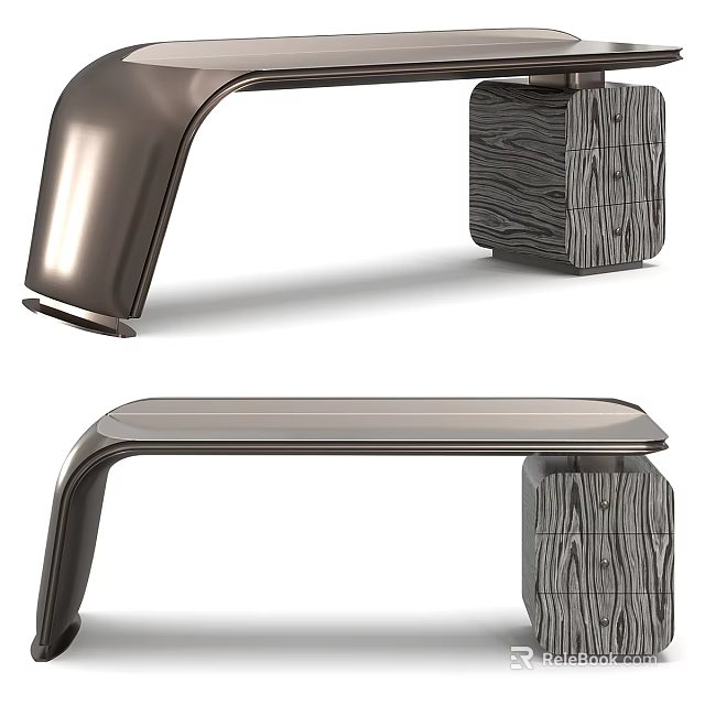 Modern Desk Design With Sleek Metal Frame And Wooden Drawer Details 3d model 