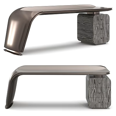 Modern Desk Design With Sleek Metal Frame And Wooden Drawer Details 3d model