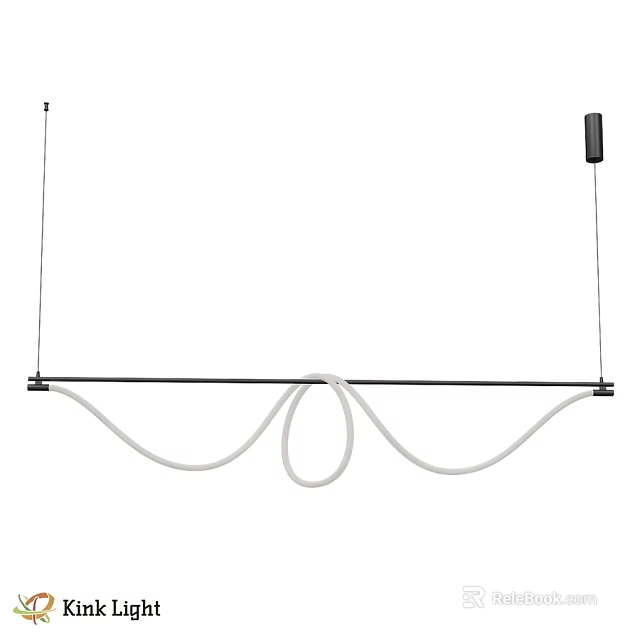 Modern Minimalist Chandelier With Curved White Light Strips And Black Hanging Rod 3d model 
