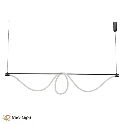 Modern Minimalist Chandelier With Curved White Light Strips And Black Hanging Rod 3d model