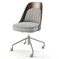 Gray And White Striped Fabric Office Chair With Wooden Frame On Silver Metal Wheeled Base