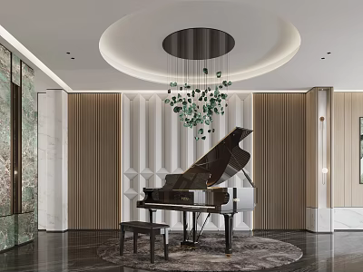 Luxurious Piano Room With Grand Piano And Chandelier 3d model