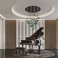 Luxurious Piano Room With Grand Piano And Chandelier
