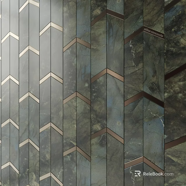 Elegant Modern Background Wall With Chevron Metal Accents And Stone Tiles 3d model 